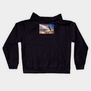 A White Egret Flies Off Under An Evening Sky Kids Hoodie